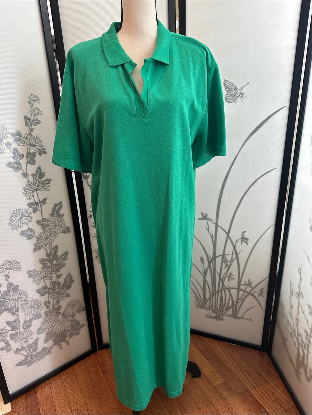 NWT Zara Emerald Green Maxi Collared Shirt Dress W/Side Slits